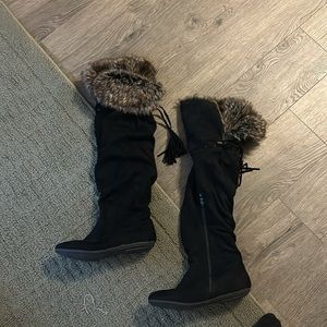 Over the knee fur black boots